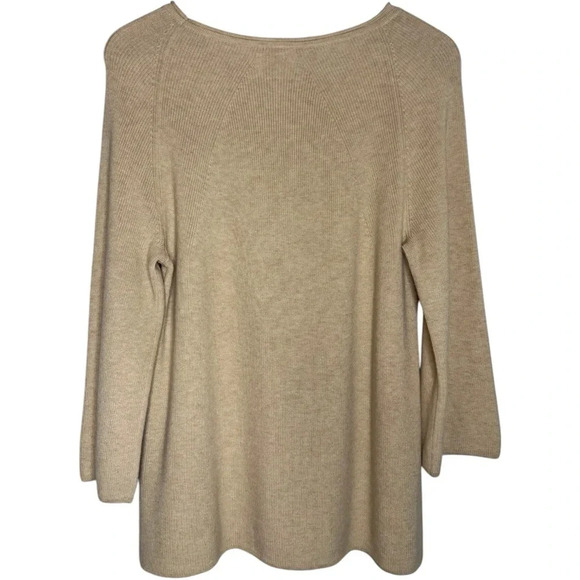 EDINBURGH KNITWEAR | Pima Cotton Fluted Shaker Knit Crew Sweater | Camel Top | L - Picture 2 of 5